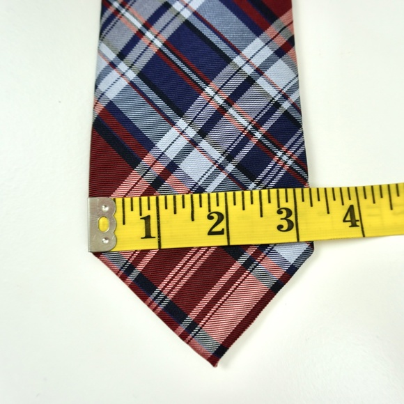 Chaps Mens Tie 100% Silk Plaid Blue Red Classic Preppy - Picture 6 of 6